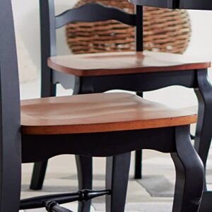 Home Styles French Countryside Oak and Black Pair of Dining Chairs with Distressed Oak Contoured Seat, Rubbed Black Finish, and French Leg Design