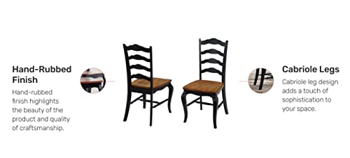 Home Styles French Countryside Oak and Black Pair of Dining Chairs with Distressed Oak Contoured Seat, Rubbed Black Finish, and French Leg Design