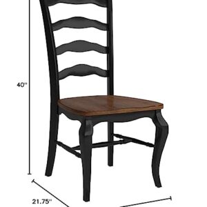 Home Styles French Countryside Oak and Black Pair of Dining Chairs with Distressed Oak Contoured Seat, Rubbed Black Finish, and French Leg Design