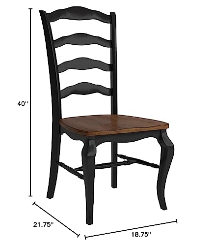 Home Styles French Countryside Oak and Black Pair of Dining Chairs with Distressed Oak Contoured Seat, Rubbed Black Finish, and French Leg Design