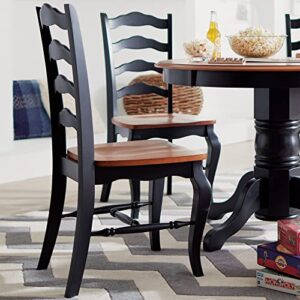 Home Styles French Countryside Oak and Black Pair of Dining Chairs with Distressed Oak Contoured Seat, Rubbed Black Finish, and French Leg Design