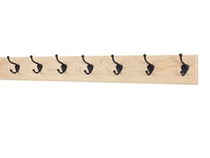 maple coat rack with bronze hat & coat style hooks 4.5" ultra-wide (natural, 36" x 4.5" with 7 hooks)