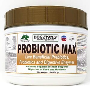 Dogzymes Probiotic Max -10 billion CFU's Probiotics, Prebiotics, Digestive Enzymes - Relieves Diarrhea, Upset Stomach, Constipation, Gas, Allergy, Immunity & Overall Health (1 pound)