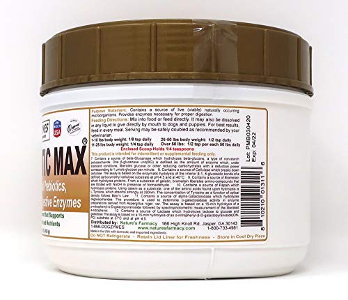 Dogzymes Probiotic Max -10 billion CFU's Probiotics, Prebiotics, Digestive Enzymes - Relieves Diarrhea, Upset Stomach, Constipation, Gas, Allergy, Immunity & Overall Health (1 pound)