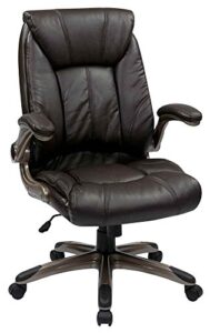 office star fl series faux leather mid-back manager's office chair with padded flip arms, espresso with cocoa base