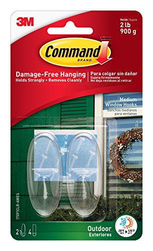 Command 17091CLR-AW-E Window, Medium, 2-Hooks (17091CLR-AWES), 2 Hooks, Clear-Outdoor, 2 Hooks