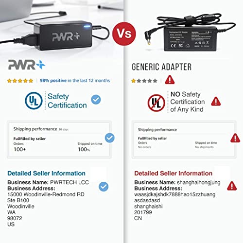 Pwr for Acer Aspire Charger Laptop Power Cord: UL Listed E15 ES1 E1 E5 F5 F15 E 15 1 5 F 5 15 V3 V5 V7 V 3 5 7 R7-571 R3 S3 M3 M5 Extra Long Notebook Power Adapter Supply