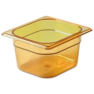 rubbermaid commercial products hot food insert pan for restaurants/kitchens/cafeterias, 1/6 size, 4 inches deep, amber (fg205p00ambr)