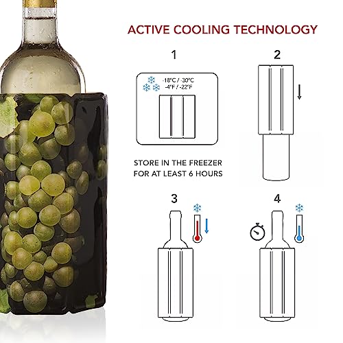 Vacu Vin Active Cooler Wine Chiller - Reusable, Flexible Wine Bottle Cooler - Wine Grapes Print - Wine Cooler Sleeve For Standard Size Bottles - Insulated Wine Bottle Chiller to Keep Wine Cold