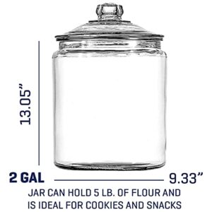 Anchor Hocking 2 Gallon Heritage Hill Glass Jar with Lid (2 piece, all glass, dishwasher safe)