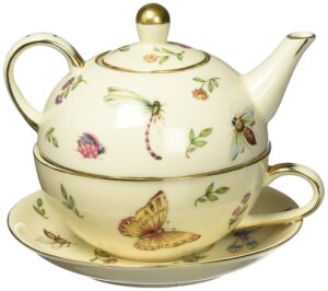 botanical porcelain duo teapot, teacup and saucer set
