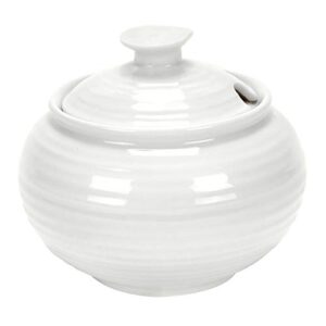 portmeirion sophie conran white covered sugar bowl | 11 oz sugar container | sugar jar for coffee bar, home, and kitchen countertop | made from fine porcelain