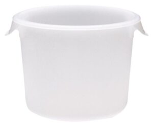 rubbermaid commercial products plastic round food storage container for kitchen/food prep/storing, 6 quart, white, container only (fg572300wht)