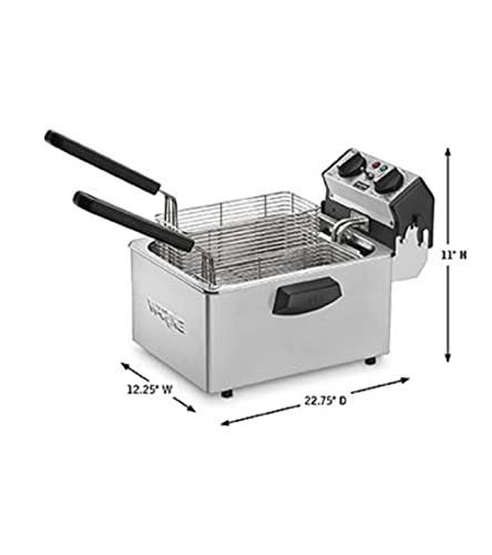 Waring Commercial WDF75RC Heavy Duty 8.5 lb double basket deep fryer, includes 4 twin baskets & 2 night covers - 1800w, 120V, 5-20 Phase Plug, Silver