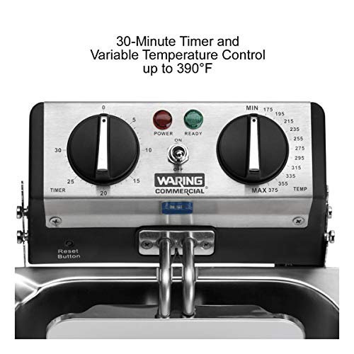 Waring Commercial WDF75RC Heavy Duty 8.5 lb double basket deep fryer, includes 4 twin baskets & 2 night covers - 1800w, 120V, 5-20 Phase Plug, Silver