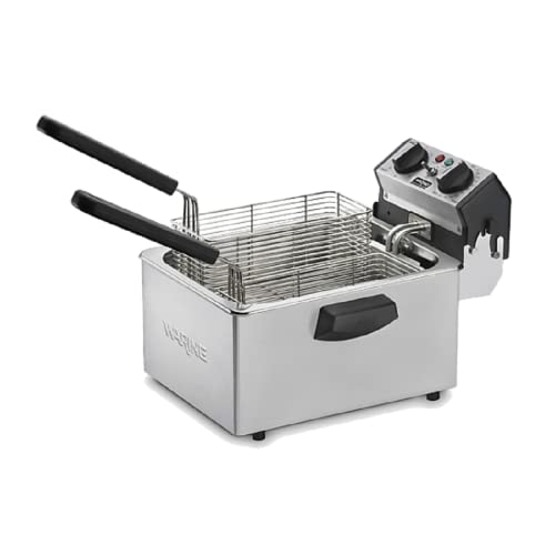 Waring Commercial WDF75RC Heavy Duty 8.5 lb double basket deep fryer, includes 4 twin baskets & 2 night covers - 1800w, 120V, 5-20 Phase Plug, Silver