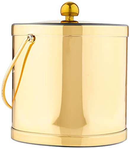 Kraftware Polished Brass Ice Bucket With Metal Lid, , Polished Brass Color, Double Wall Construction, Made in U.S.A.