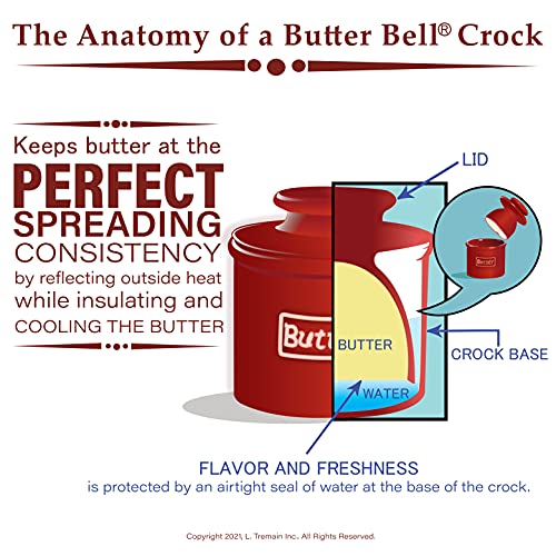 Butter Bell - The Original Butter Bell Crock by L Tremain, a Countertop French Ceramic Butter Dish Keeper for Spreadable Butter, Glossy White