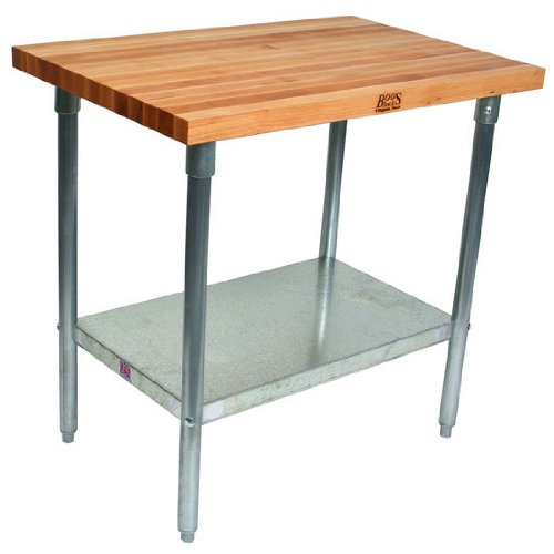 John Boos HNS01 Maple Top Work Table with Galvanized Base and Shelf, 36" x 24" x 1-3/4"