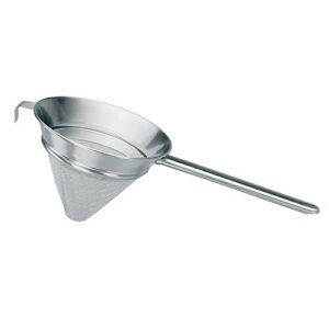 piazza stainless steel large chinois fine mesh strainer with front hook support, 24 cm/9.5 inch diameter
