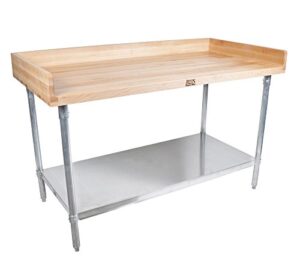 john boos dss01 maple top work table with 4" riser, stainless steel base and shelf, 48" x 24" x 1-3/4"