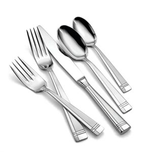 oneida 45 piece amsterdam everyday flatware, service for 8, 18/0 stainless steel, silverware set, dishwasher safe, multi