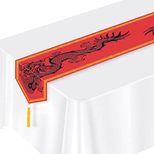 beistle printed asian table runner,red, black, gold