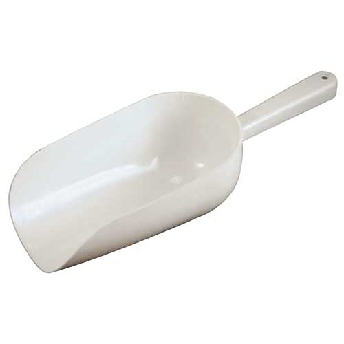 C.R. Mfg Plastic Flour Scoop, 16 oz. White. Overall Size 10" Bowl Size 3-1/4" x 6"