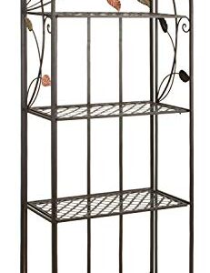 Deco 79 Metal Floral Indoor Outdoor Tall Folding 4 Shelf Bakers Rack, 25" x 12" x 68", Black