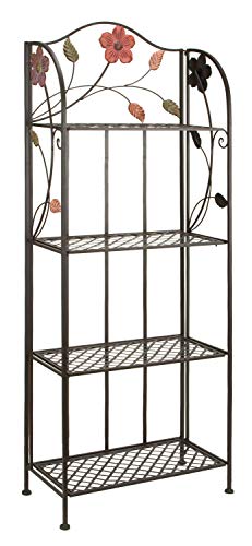 Deco 79 Metal Floral Indoor Outdoor Tall Folding 4 Shelf Bakers Rack, 25" x 12" x 68", Black