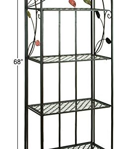 Deco 79 Metal Floral Indoor Outdoor Tall Folding 4 Shelf Bakers Rack, 25" x 12" x 68", Black