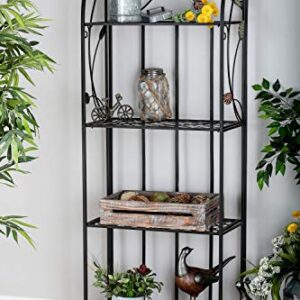 Deco 79 Metal Floral Indoor Outdoor Tall Folding 4 Shelf Bakers Rack, 25" x 12" x 68", Black