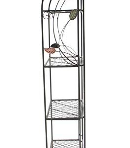 Deco 79 Metal Floral Indoor Outdoor Tall Folding 4 Shelf Bakers Rack, 25" x 12" x 68", Black