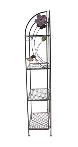 Deco 79 Metal Floral Indoor Outdoor Tall Folding 4 Shelf Bakers Rack, 25" x 12" x 68", Black