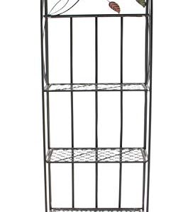 Deco 79 Metal Floral Indoor Outdoor Tall Folding 4 Shelf Bakers Rack, 25" x 12" x 68", Black