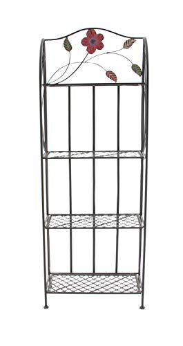 Deco 79 Metal Floral Indoor Outdoor Tall Folding 4 Shelf Bakers Rack, 25" x 12" x 68", Black