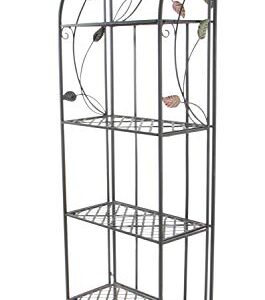 Deco 79 Metal Floral Indoor Outdoor Tall Folding 4 Shelf Bakers Rack, 25" x 12" x 68", Black