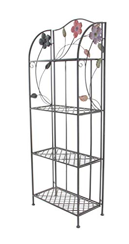 Deco 79 Metal Floral Indoor Outdoor Tall Folding 4 Shelf Bakers Rack, 25" x 12" x 68", Black