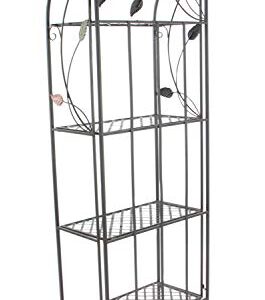 Deco 79 Metal Floral Indoor Outdoor Tall Folding 4 Shelf Bakers Rack, 25" x 12" x 68", Black