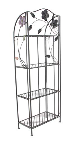 Deco 79 Metal Floral Indoor Outdoor Tall Folding 4 Shelf Bakers Rack, 25" x 12" x 68", Black