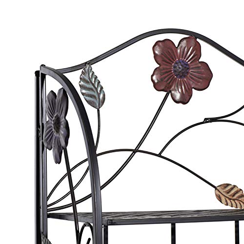 Deco 79 Metal Floral Indoor Outdoor Tall Folding 4 Shelf Bakers Rack, 25" x 12" x 68", Black