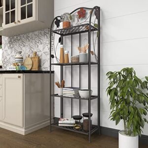 Deco 79 Metal Floral Indoor Outdoor Tall Folding 4 Shelf Bakers Rack, 25" x 12" x 68", Black