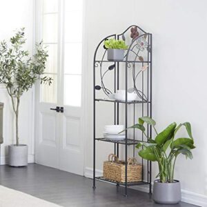 Deco 79 Metal Floral Indoor Outdoor Tall Folding 4 Shelf Bakers Rack, 25" x 12" x 68", Black