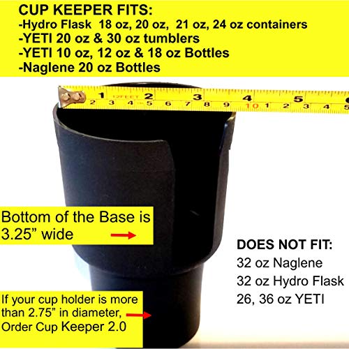 Gadjit CUP KEEPER Cup Holder Adapter (2 Pk) expands car cup holders that are 2.5”-3” wide to hold beverages that are 3.25" wide like 18, 20, 21, 24 oz Hydro Flasks, 12,18,20,30 oz Yeti Tumbler, 20, 24oz Naglene Bottles, Other Coffee & Travel Mugs with BOT