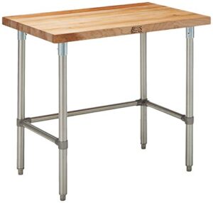 john boos snb09 maple top work table with stainless steel base and bracing, 60" long x 30" wide x 1-3/4" thick