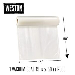 Weston Vacuum Sealer Bags, 2 Ply 3mm Thick, for NutriFresh, FoodSaver & Other Heat-Seal Systems, for Meal Prep and Sous Vide, BPA Free, 15" x 50’ Roll for Creating Custom Sizes, 1 Count, Clear