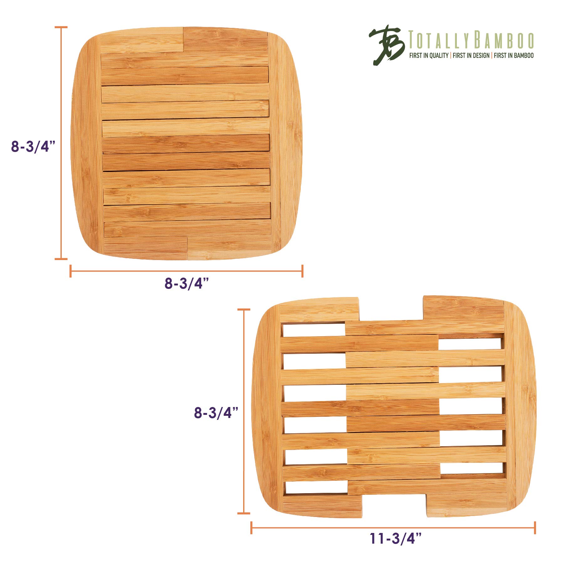 Totally Bamboo Expandable Bamboo Trivet, 8.75" by 8.75", Brown