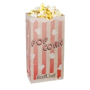 bagcraft papercon 300611 ecocraft theater popcorn bag with red stripe design, 46 oz capacity, 8-1/4" length x 4-1/4" width x 2-1/2" height (case of 1000)