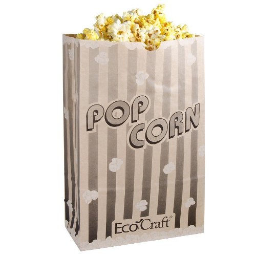 Bagcraft Papercon 300614 EcoCraft Theater Popcorn Bag with Black Stripe Design, 170 oz Capacity, 11-3/4" Length x 7-1/2" Width x 3-1/2" Height (Case of 250)