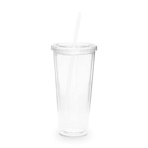 simple green solutions - acrylic double wall cup for cold drinks, reusable cups with lids and straws, insulated plastic tumblers with lids and straw, acrylic tumblers, 20 oz capacity, clear